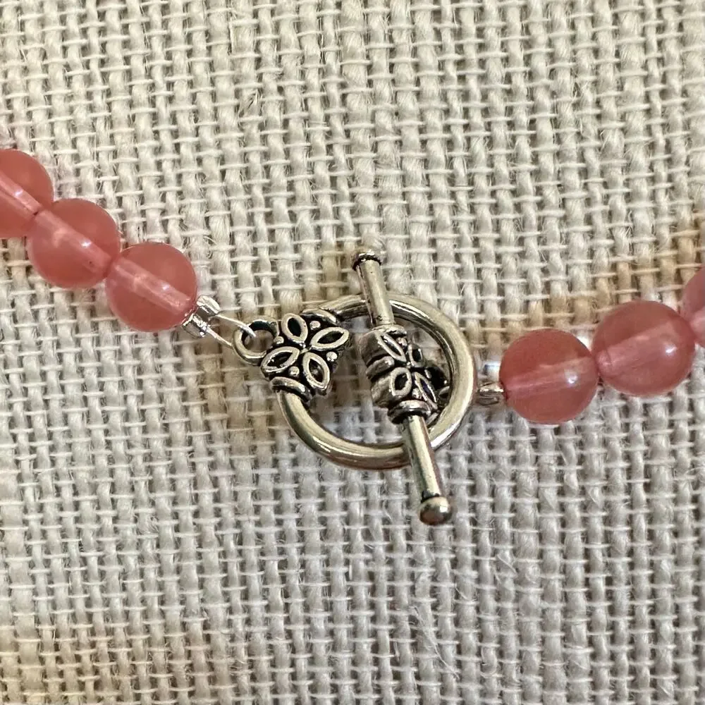 Rose quartz beaded necklace‎ with stainless locket for beads - perfumed ball